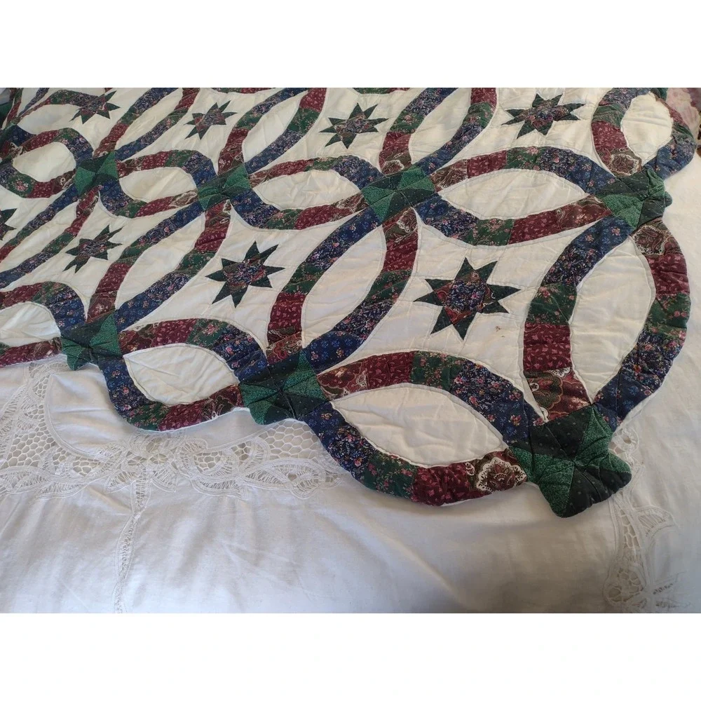 Vtg Double Wedding Ring Cutters Quilt 85x79